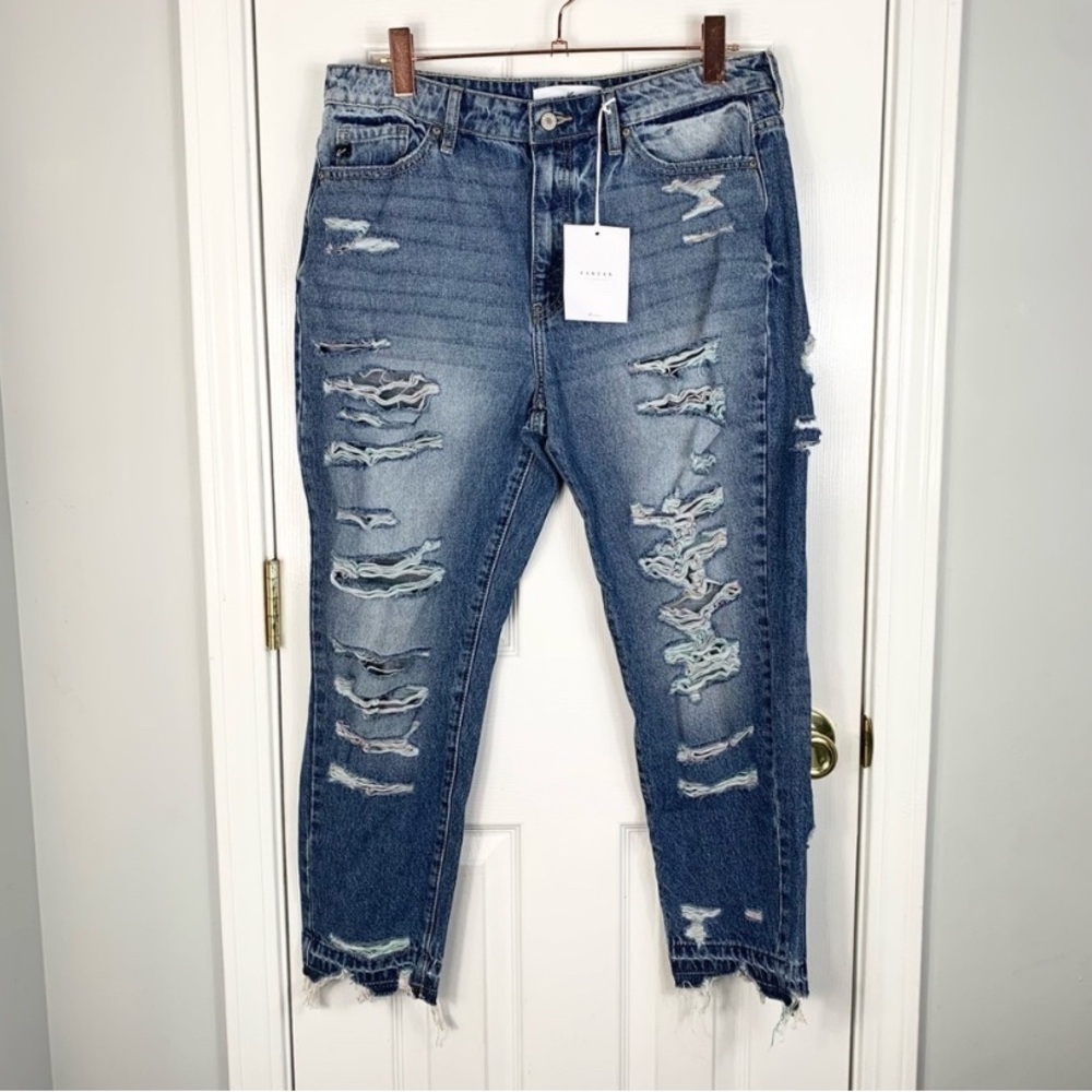 KanCan Distressed Skinny Jeans Size 11/29 High Rise Frayed Hem NWT